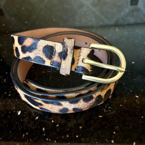 J Crew Calf Skin Leopard Print Belt - Size M/L - Picture 1 of 3